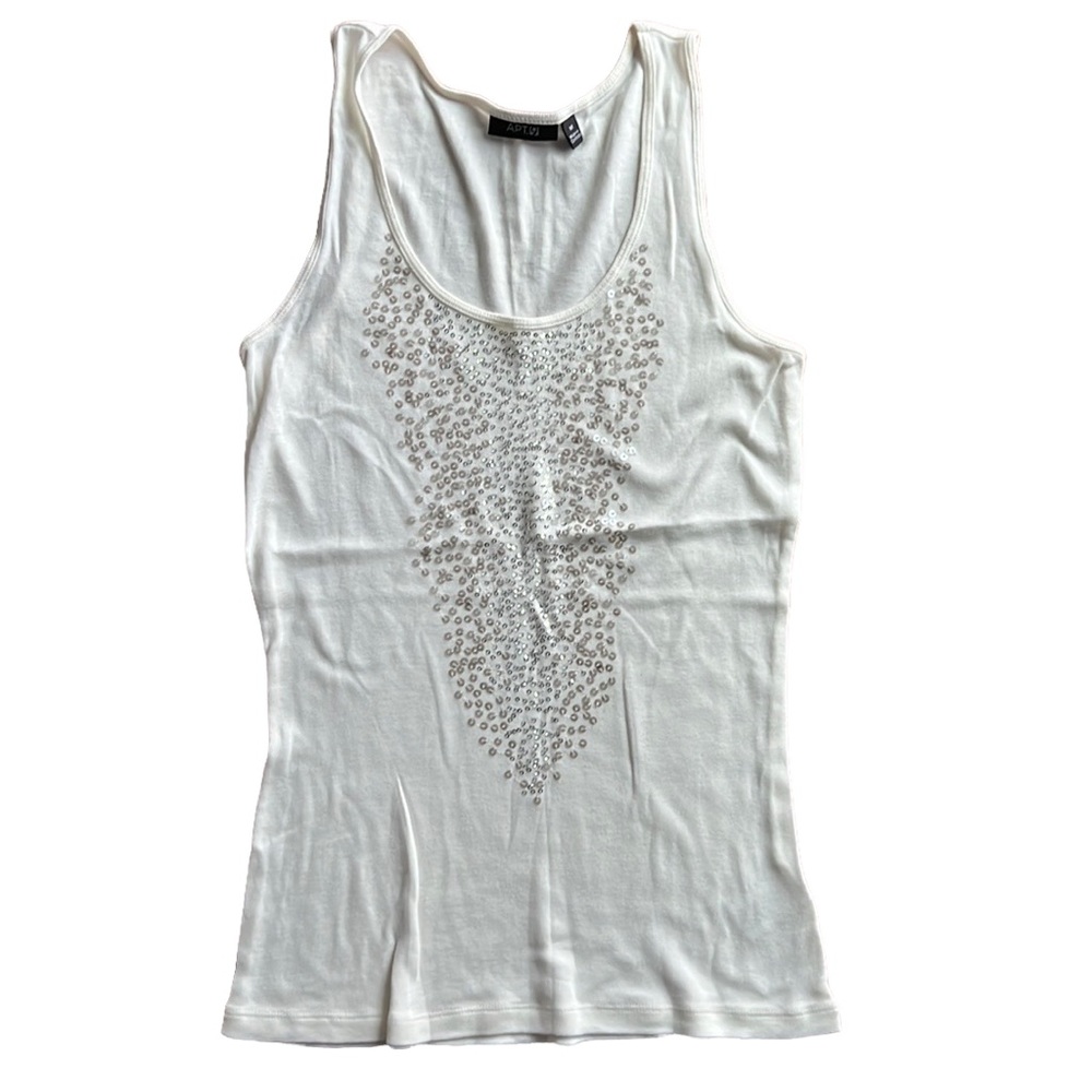 Cream Tank with Silver Sequins size M